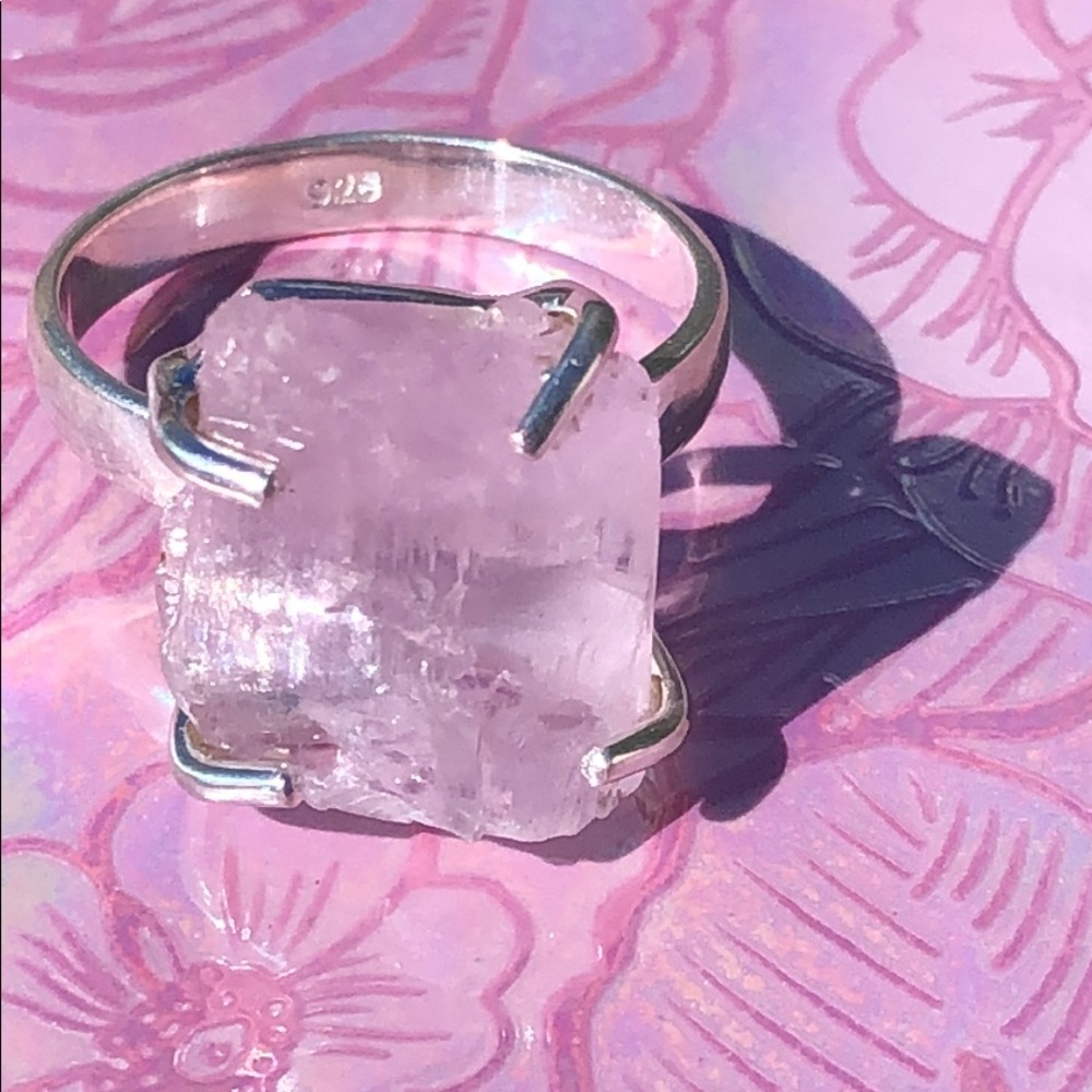 BOUTIQUE ROUGH KUNZITE 925 STERLING SILVER RING, 7 - Picture 3 of 7